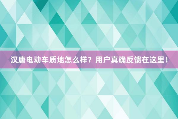 汉唐电动车质地怎么样？用户真确反馈在这里！